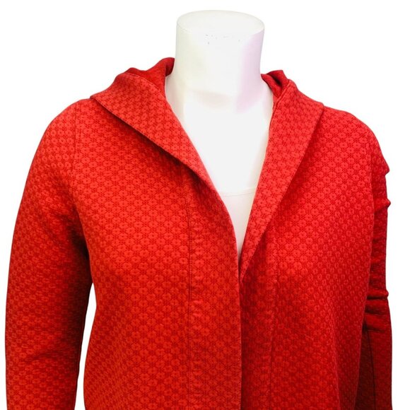 J JIll Womens Hooded Cardigan Red Textured Knit Open Front Long Sleeve Size L - Picture 4 of 12